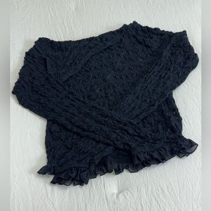 Free People Boho Long Sleeve Lace Blouse Ruffled Hem Size L Coquette Vibes